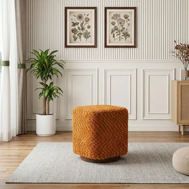 Alt view image 2 of 7 - 360° Swivel Vanity Stool for Women, Upholstered Makeup Chair, Modern Accent Ottoman for Bedroom, Living Room
