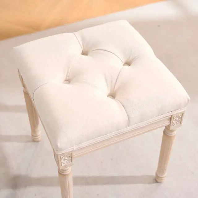 Alt view image 7 of 7 - French Style Bench, Linen Fabric Entryway Bench, Upholstered Tufted End of Bed Bench with Brushed Wood Legs, Beige
