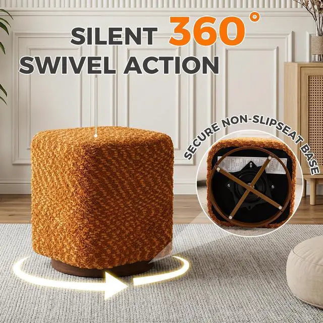 Alt view image 4 of 7 - 360° Swivel Vanity Stool for Women, Upholstered Makeup Chair, Modern Accent Ottoman for Bedroom, Living Room