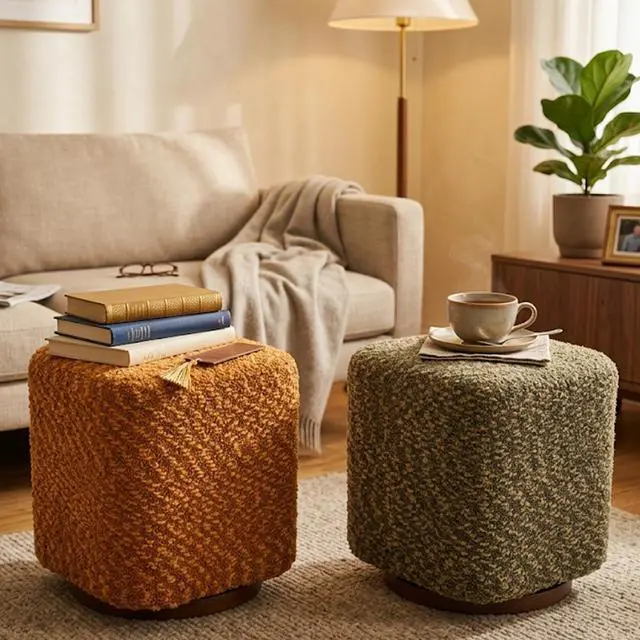 Alt view image 7 of 7 - 360° Swivel Vanity Stool for Women, Upholstered Makeup Chair, Modern Accent Ottoman for Bedroom, Living Room