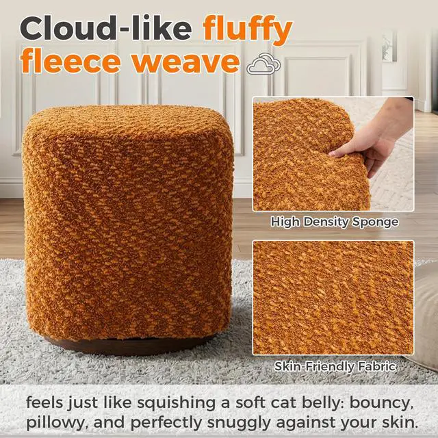 Alt view image 6 of 7 - 360° Swivel Vanity Stool for Women, Upholstered Makeup Chair, Modern Accent Ottoman for Bedroom, Living Room