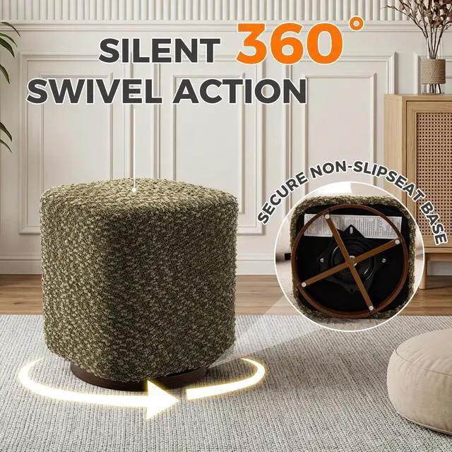 Alt view image 4 of 7 - 360° Swivel Vanity Stool for Women, Upholstered Makeup Chair, Modern Accent Ottoman for Bedroom, Living Room