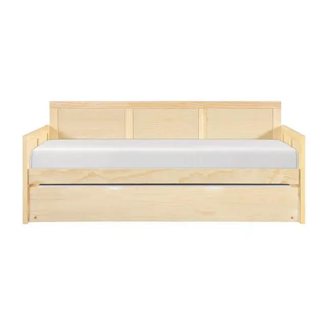 Alt view image 3 of 7 - Daybed With Pull Out Trundle Natural Pine Finish Wooden Home Furniture 1Pc Sofa Bed