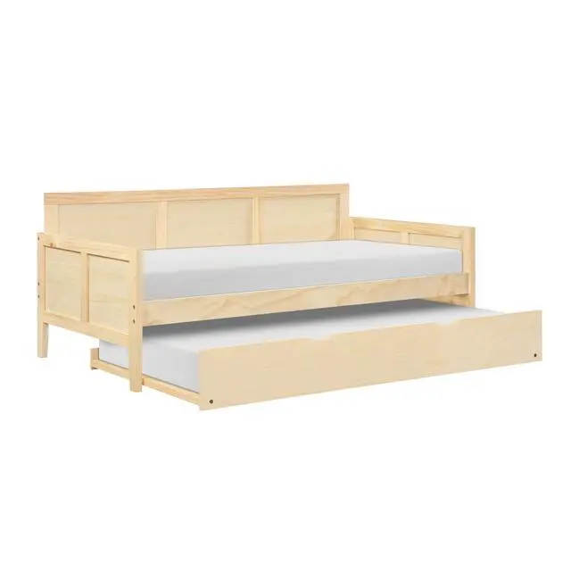 Alt view image 5 of 7 - Daybed With Pull Out Trundle Natural Pine Finish Wooden Home Furniture 1Pc Sofa Bed
