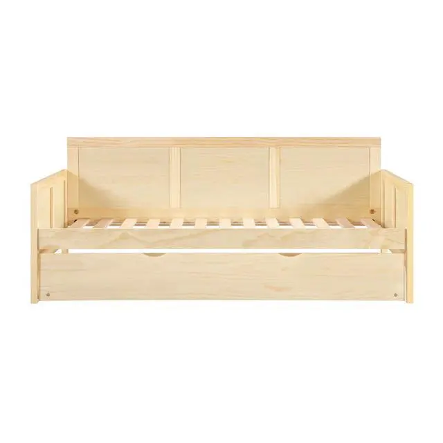 Alt view image 4 of 7 - Daybed With Pull Out Trundle Natural Pine Finish Wooden Home Furniture 1Pc Sofa Bed