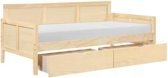 Alt view image 4 of 7 - Daybed With Storage Boxes Natural Pine Finish Wooden Home Furniture 1Pc Sofa Bed