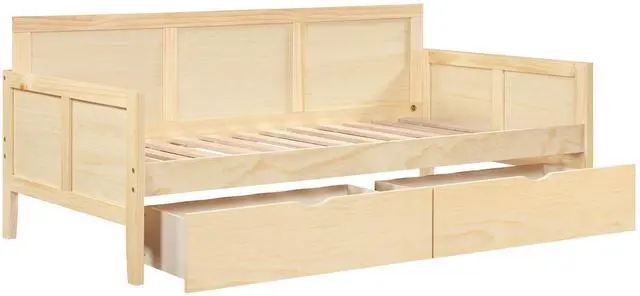 Alt view image 6 of 7 - Daybed With Storage Boxes Natural Pine Finish Wooden Home Furniture 1Pc Sofa Bed