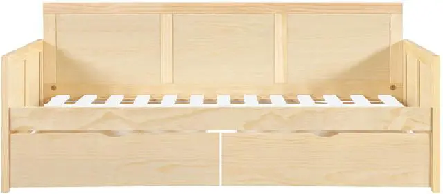 Alt view image 5 of 7 - Daybed With Storage Boxes Natural Pine Finish Wooden Home Furniture 1Pc Sofa Bed