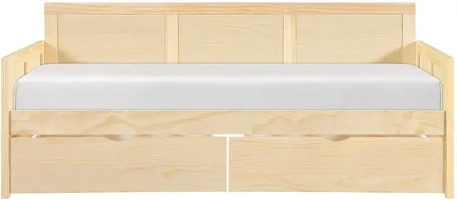 Alt view image 3 of 7 - Daybed With Storage Boxes Natural Pine Finish Wooden Home Furniture 1Pc Sofa Bed