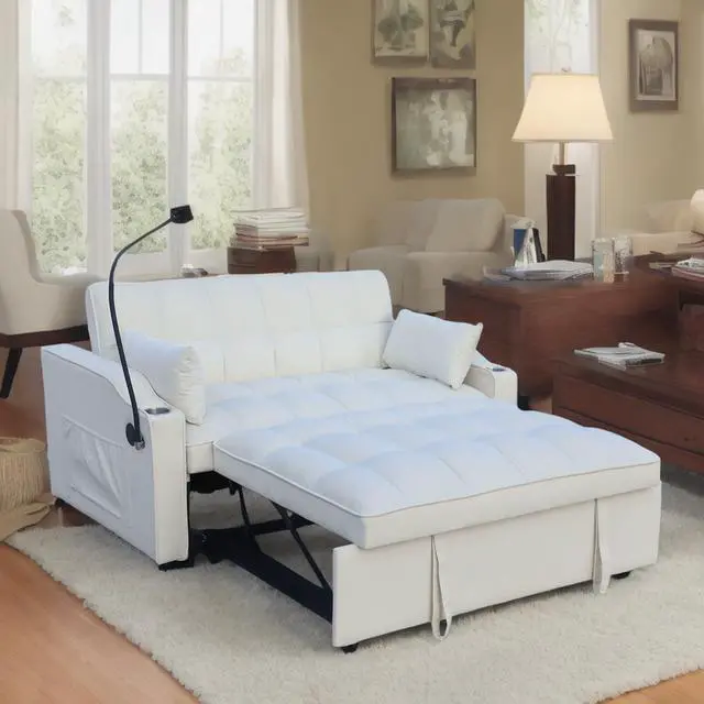Alt view image 4 of 7 - Modern Velvet Loveseat Futon Sofa Couch W/Pullout Bed,Small Love Seat Lounge Sofa With Adjustable Reclining Backrest,Toss Pillows, Pockets,Furniture For Living Room,3 In 1 Convertible Sleeper Sofa Bed