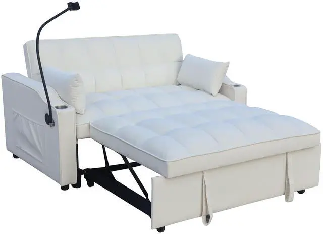Main image of Modern Velvet Loveseat Futon Sofa Couch W/Pullout Bed,Small Love Seat Lounge Sofa With Adjustable Reclining Backrest,Toss Pillows, Pockets,Furniture For Living Room,3 In 1 Convertible Sleeper Sofa Bed