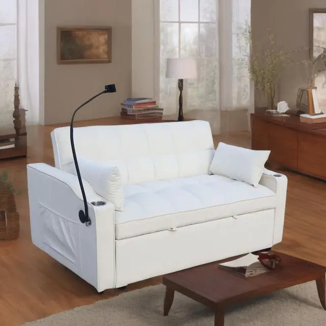 Alt view image 5 of 7 - Modern Velvet Loveseat Futon Sofa Couch W/Pullout Bed,Small Love Seat Lounge Sofa With Adjustable Reclining Backrest,Toss Pillows, Pockets,Furniture For Living Room,3 In 1 Convertible Sleeper Sofa Bed