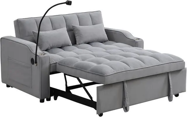 Main image of Modern Velvet Loveseat Futon Sofa Couch W/Pullout Bed,Small Love Seat Lounge Sofa With Adjustable Reclining Backrest,Toss Pillows, Pockets,Furniture For Living Room,3 In 1 Convertible Sleeper Sofa Bed
