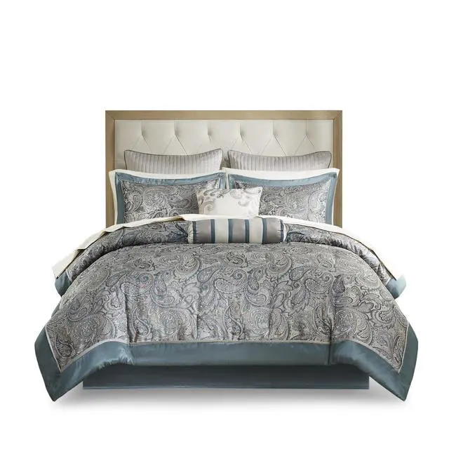 Alt view image 2 of 7 - 12 Piece Comforter Set with Cotton Bed Sheets Teal King