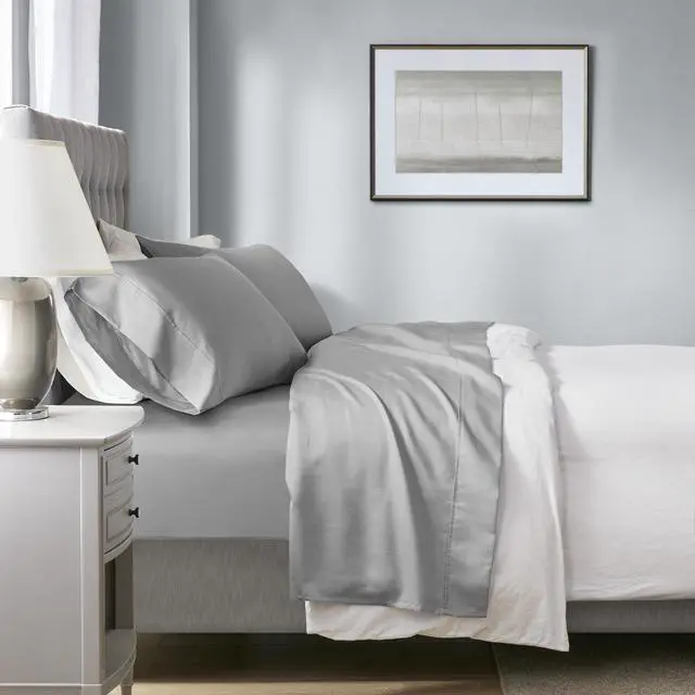 Main image of 4-Piece Full HeiQ Smart Temperature Cotton Blend Sheet Set, Grey