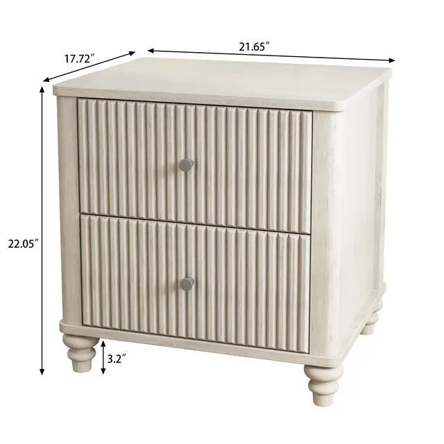 Alt view image 3 of 7 - Fluted Nightstand 2-Piece Set, 21.65" Wide Side Table With 3 Drawers, Mid Century Modern Wood Nightstand With Metal Handle, Wooden Bedside End Table For Bedroom, Living Room, Closet, Beige