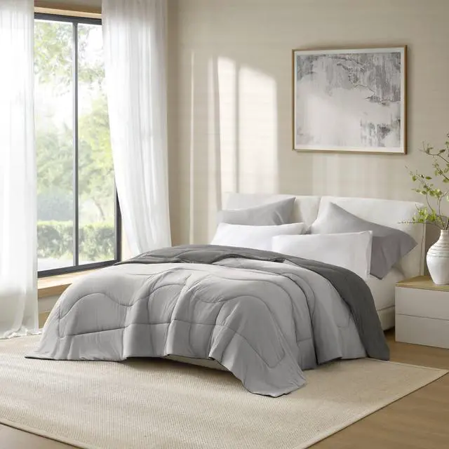 Alt view image 5 of 7 - 1-Piece Full/Queen Reversible Tencel Comforter Blanket,Gray