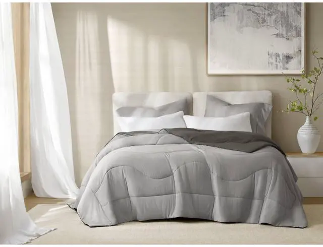 Alt view image 3 of 7 - 1-Piece Full/Queen Reversible Tencel Comforter Blanket,Gray