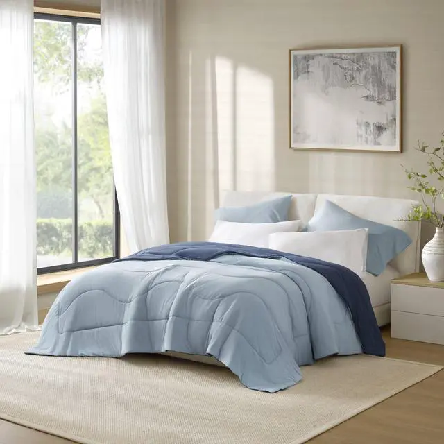Main image of 1-Piece King/Cal King Reversible Tencel Comforter Blanket,Blue
