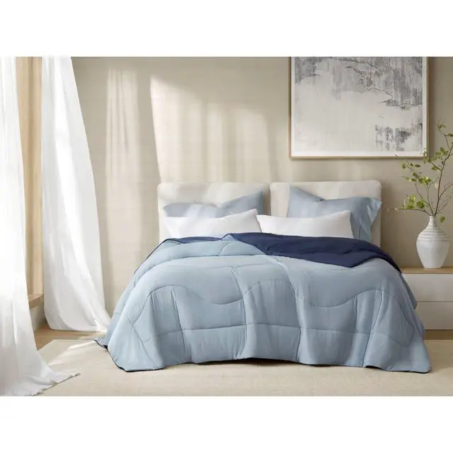 Alt view image 6 of 7 - 1-Piece King/Cal King Reversible Tencel Comforter Blanket,Blue