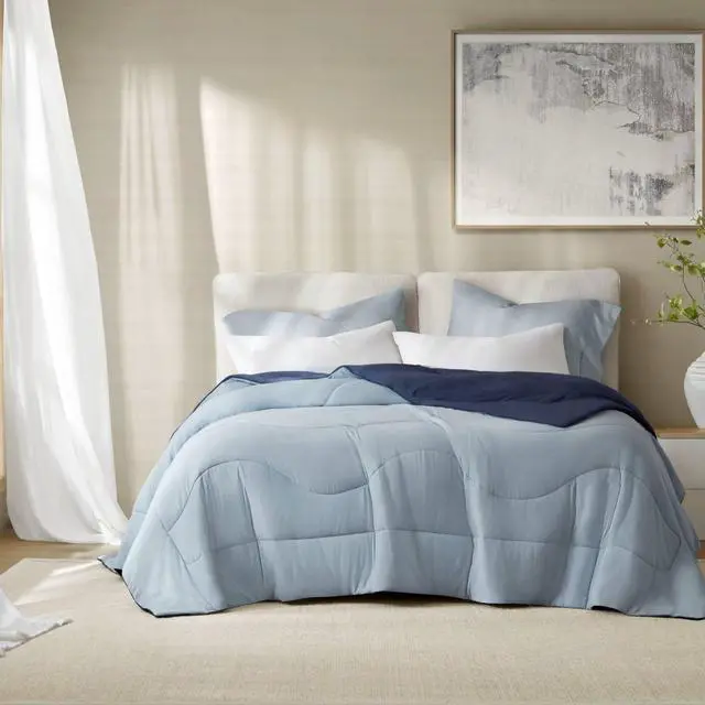 Alt view image 5 of 7 - 1-Piece King/Cal King Reversible Tencel Comforter Blanket,Blue