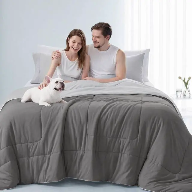 Alt view image 3 of 7 - 1 Piece Full/Queen Down Alternative Comforter,Grey