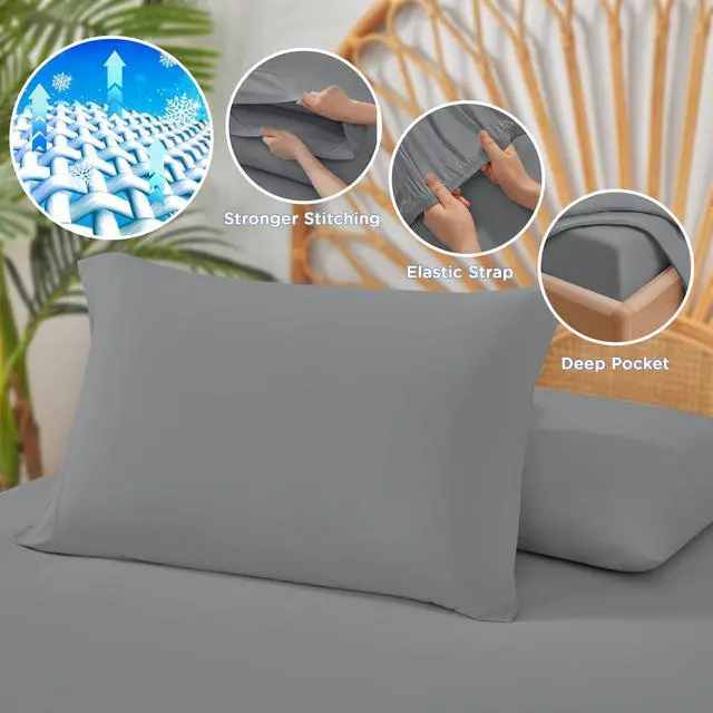 Alt view image 6 of 7 - 3-Piece King Cooling 3pc Sheet Set,Gray