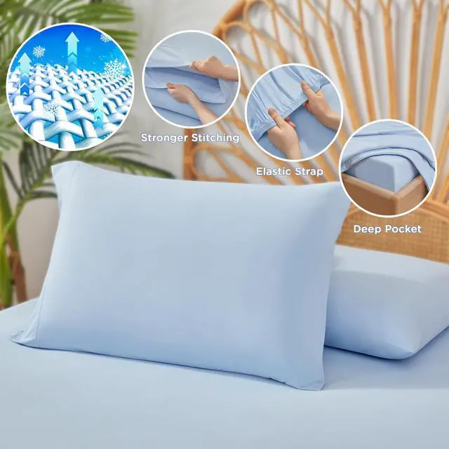 Alt view image 6 of 7 - 2-Piece Twin Cooling 3pc Sheet Set,Ice Blue