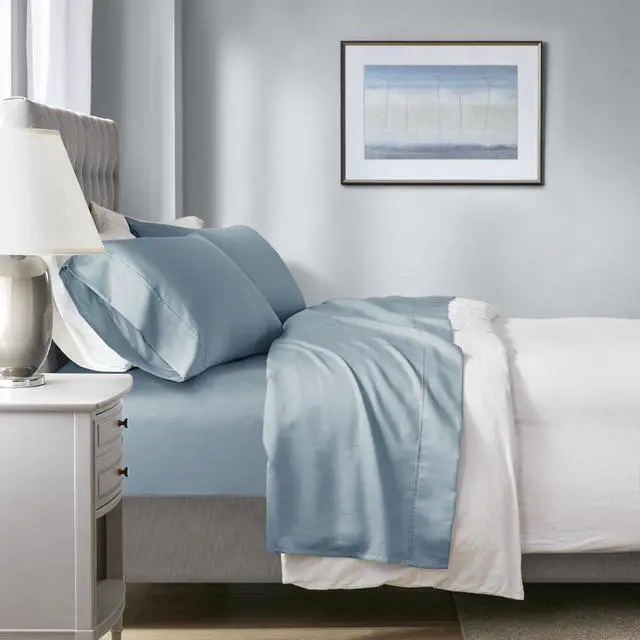 Main image of 4-Piece Full HeiQ Smart Temperature Cotton Blend Sheet Set, Blue