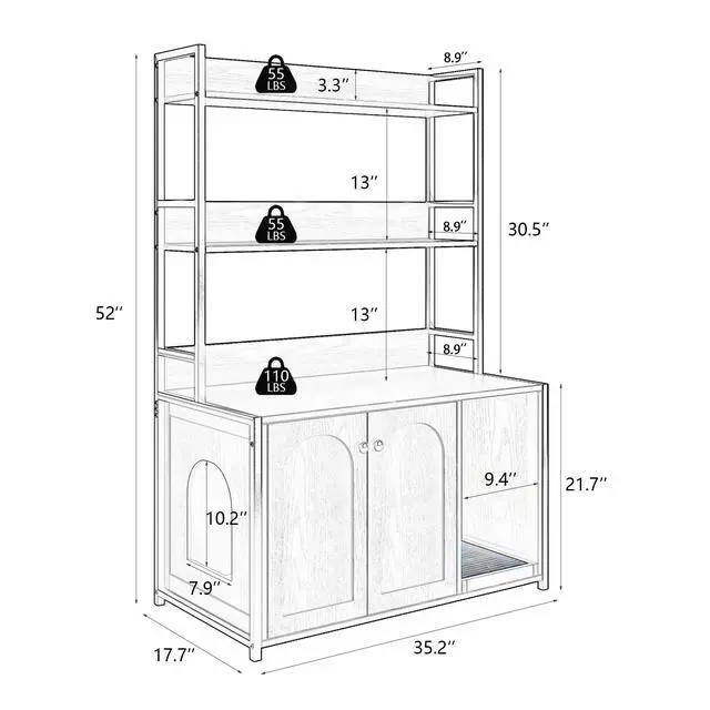 Alt view image 6 of 6 - Large Cat Litter Box Enclosure With Shelf Storage, Hidden Cat Washroom Furniture, Wooden Cat House With Scratch Pad, Sturdy Indoor Cat Cabinet With 2 Doors(Brown)