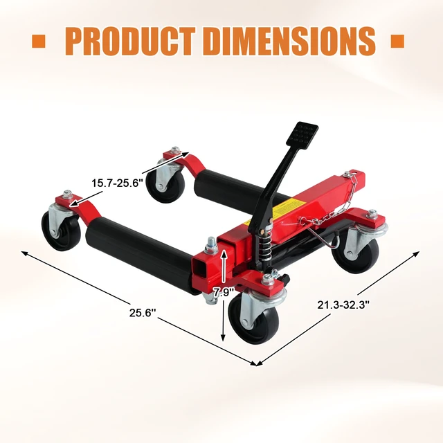 Alt view image 2 of 7 - Hydraulic Car Wheel Dolly, 12 Inch Heavy Duty Vehicle Positioning Jack with Ratcheting Foot Pedal Steel Auto Repair