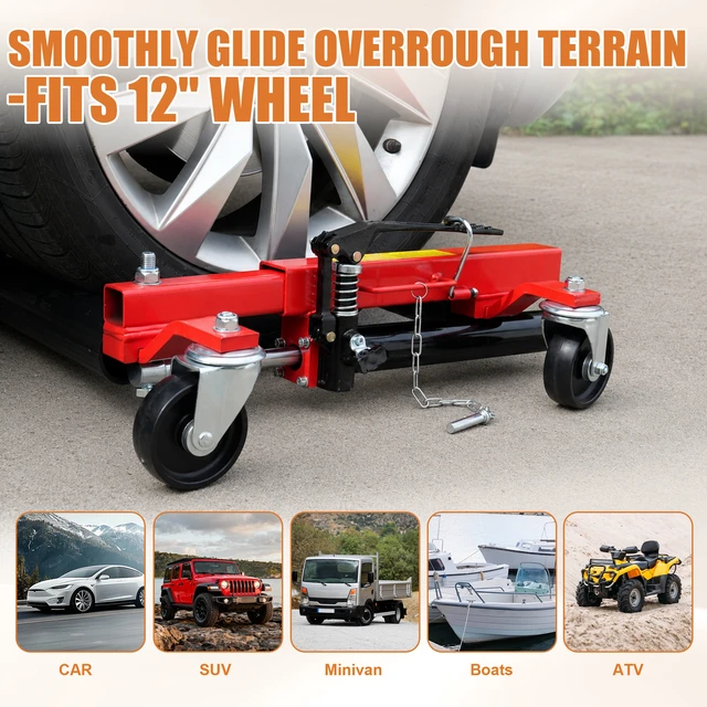 Alt view image 4 of 7 - Hydraulic Car Wheel Dolly, 12 Inch Heavy Duty Vehicle Positioning Jack with Ratcheting Foot Pedal Steel Auto Repair