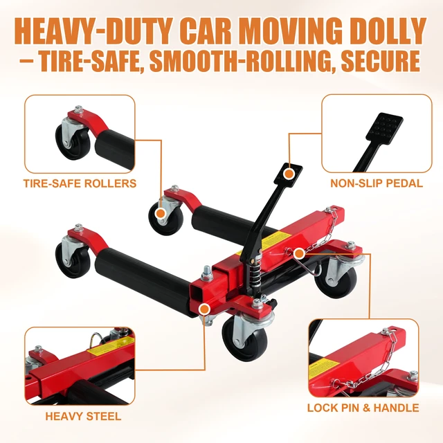 Alt view image 3 of 7 - Hydraulic Car Wheel Dolly, 12 Inch Heavy Duty Vehicle Positioning Jack with Ratcheting Foot Pedal Steel Auto Repair