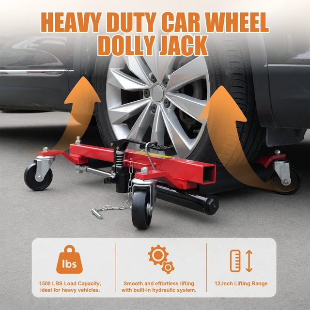 Alt view image 6 of 7 - Hydraulic Car Wheel Dolly, 12 Inch Heavy Duty Vehicle Positioning Jack with Ratcheting Foot Pedal Steel Auto Repair
