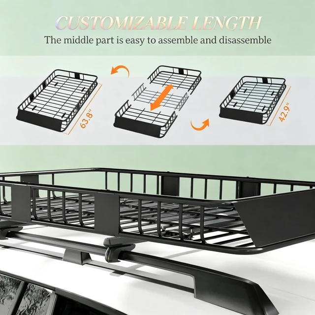 Alt view image 5 of 7 - Adjustable Universal Car Roof Rack Cargo Carrier, Adjustable Car Roof Cargo Carrier Aerodynamic Universal Rack Basket