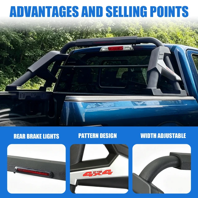 Alt view image 2 of 7 - Heavy Duty Adjustable Truck Bed Chase Rack Roll Bar, Universal Sport Roll Bar Compatible with Ram Silverado Sierra