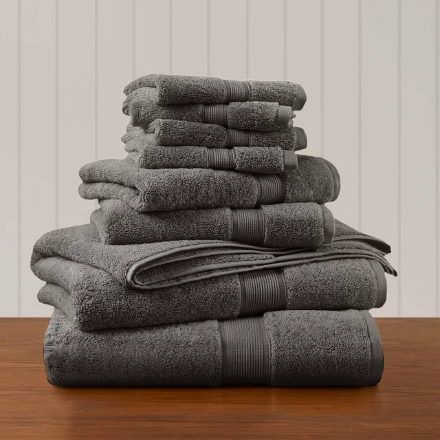 Main image of 8 Piece Ultra Soft Cotton Absorbent Towel Set, Charcoal, Accessories
