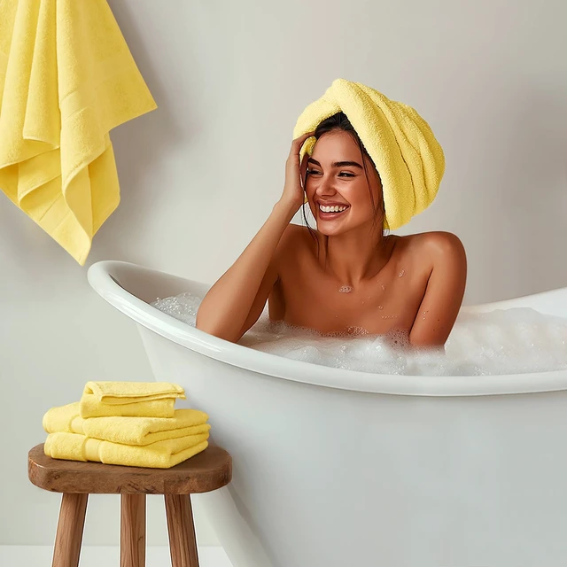 Alt view image 5 of 7 - 8 Piece Ultra Soft Cotton Absorbent Towel Set, Marigold, Yellow, Accessories