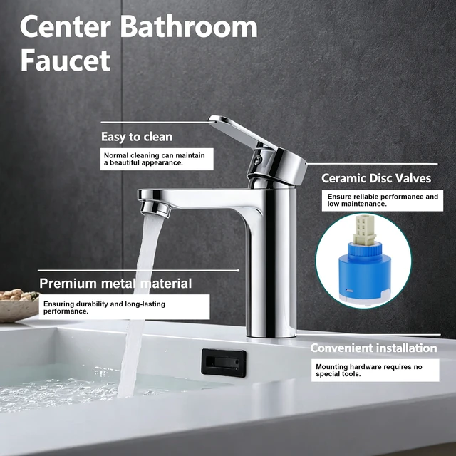 Alt view image 7 of 7 - Single Hole Faucet, Single Handle Vanity Basin Faucet, Chrome, Stainless Steel, Sink
