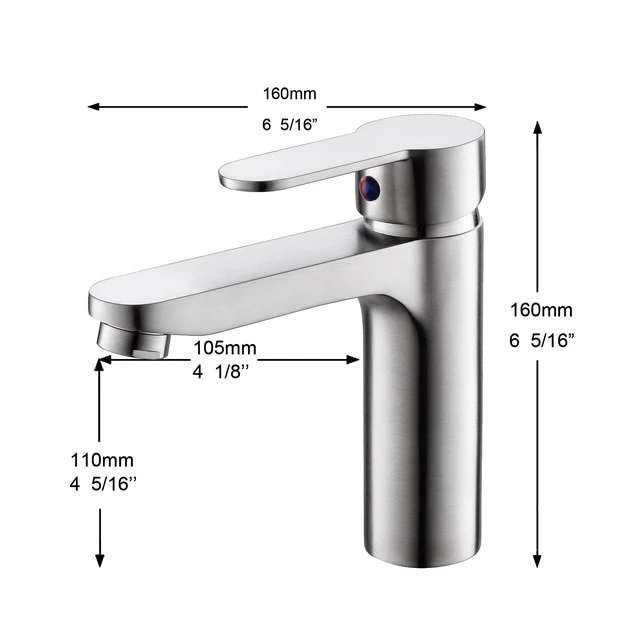Alt view image 3 of 7 - Single Hole Faucet, Single Handle Vanity Basin Faucet, Brushed Nickel, Stainless Steel, Sink