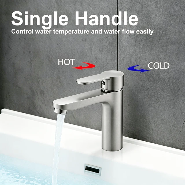 Alt view image 7 of 7 - Single Hole Faucet, Single Handle Vanity Basin Faucet, Brushed Nickel, Stainless Steel, Sink