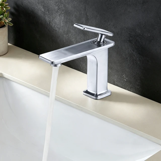 Alt view image 2 of 7 - Single Hole Faucet, Single Handle Vanity Basin Faucet, Chrome, Stainless Steel, Sink