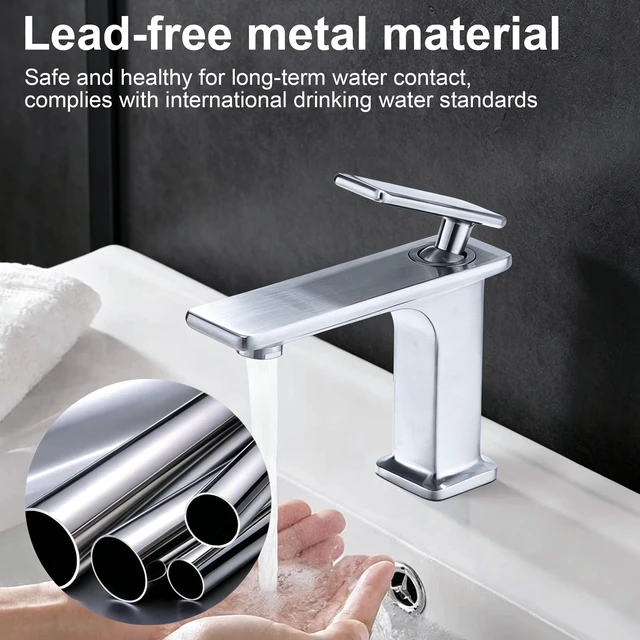 Alt view image 6 of 7 - Single Hole Faucet, Single Handle Vanity Basin Faucet, Chrome, Stainless Steel, Sink