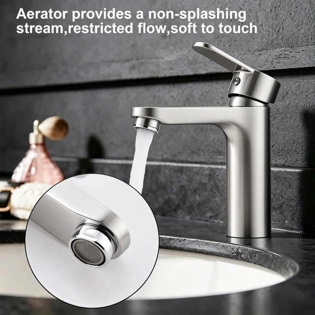 Alt view image 6 of 7 - Single Hole Faucet, Single Handle Vanity Basin Faucet, Brushed Nickel, Stainless Steel, Sink