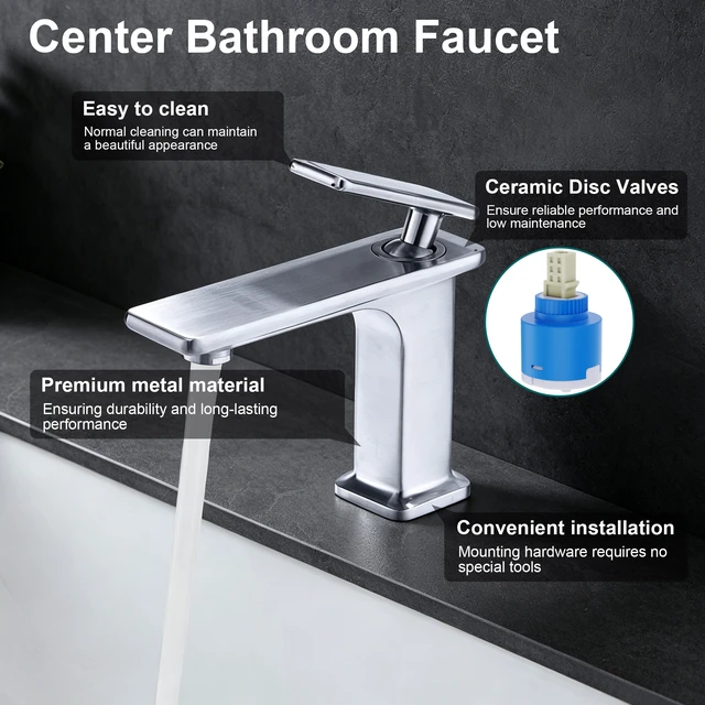 Alt view image 7 of 7 - Single Hole Faucet, Single Handle Vanity Basin Faucet, Chrome, Stainless Steel, Sink