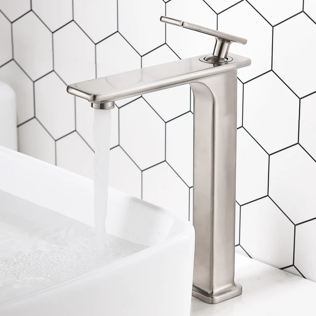 Alt view image 2 of 7 - Single Hole Faucet, Single Handle Vanity Basin Faucet, Brushed Nickel, Stainless Steel, Sink