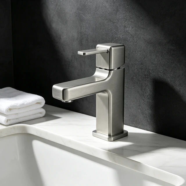 Alt view image 3 of 7 - Single Hole Faucet, Single Handle Vanity Basin Faucet, Brushed Nickel, Stainless Steel, Sink
