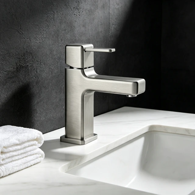 Alt view image 5 of 7 - Single Hole Faucet, Single Handle Vanity Basin Faucet, Brushed Nickel, Stainless Steel, Sink