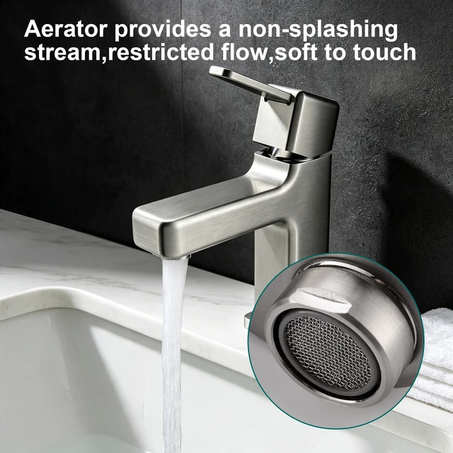 Alt view image 6 of 7 - Single Hole Faucet, Single Handle Vanity Basin Faucet, Brushed Nickel, Stainless Steel, Sink