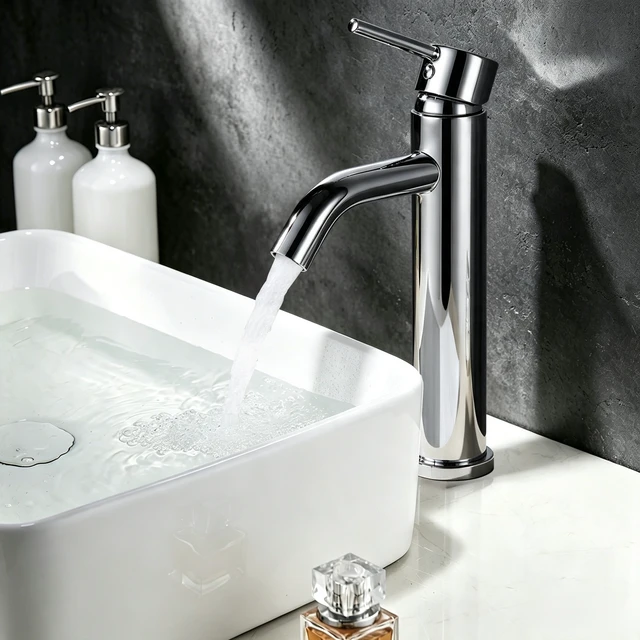 Alt view image 4 of 7 - Single Hole Faucet, Single Handle Vanity Basin Faucet, Chrome, Stainless Steel, Sink